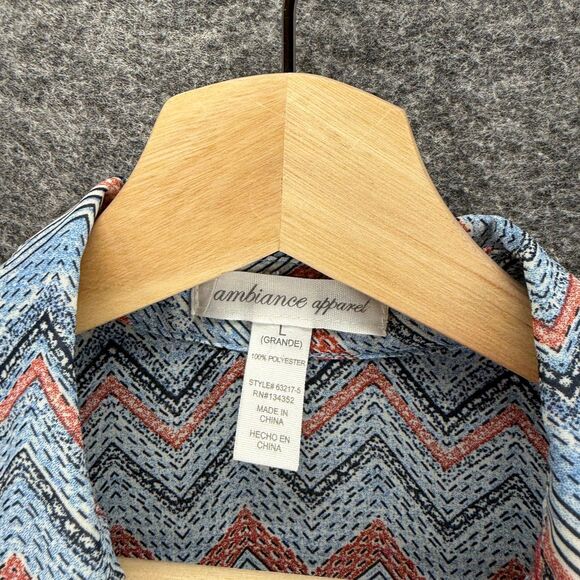 Ambiance Apparel Shirt Women L Large Blue Striped Button Up Sleeveless Collared - Picture 3 of 6